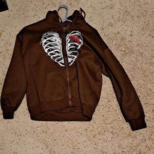 Shein Brown Hoodie with Heart Ribcage Design